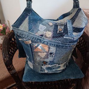 Recycled jeans bag Large denim bag